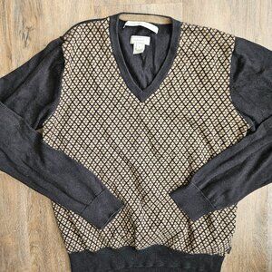 GANT Men’s V-Neck Sweater Size M Pima Cotton Cashmere Diamond Knit Pattern Black